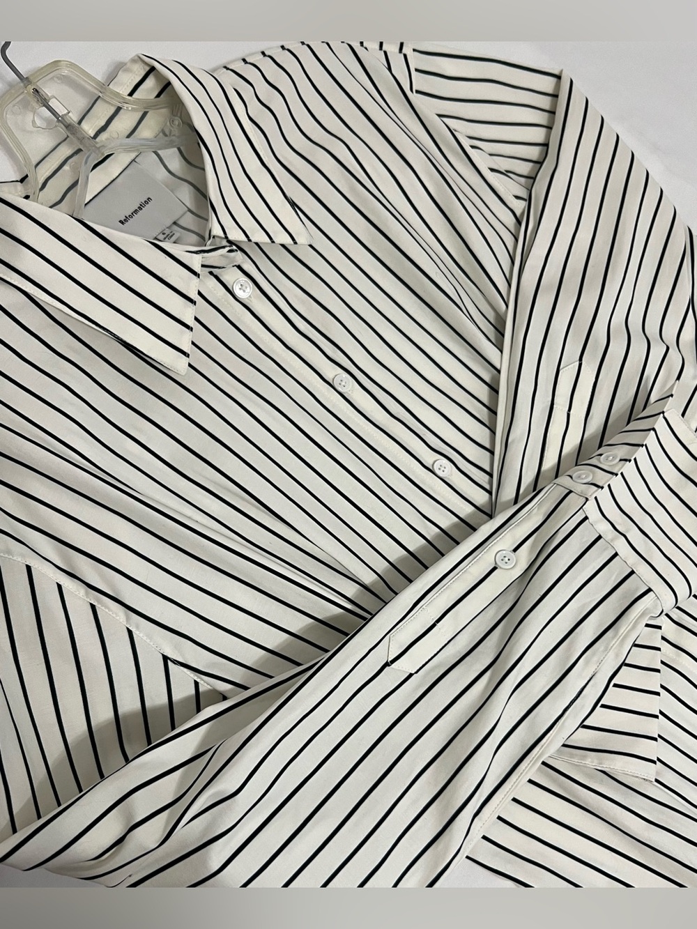 Reformation NWOT Organic Cotton Striped Button Down Shirt White Black Collared - Picture 7 of 12